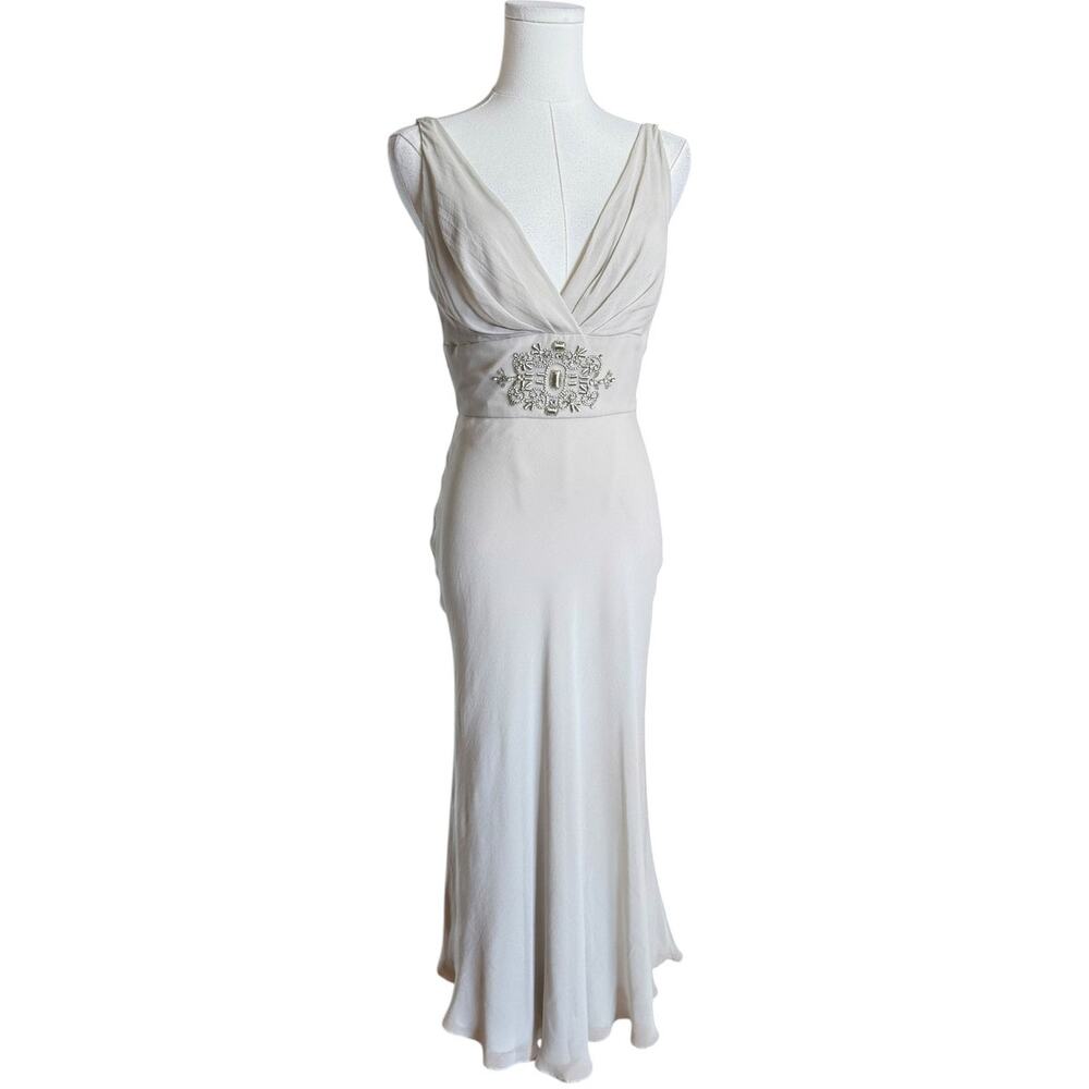 Collette Dinnigan NWT 100% Silk Silver Mist Hand Beaded Evening Gown Dress XS - Picture 4 of 16